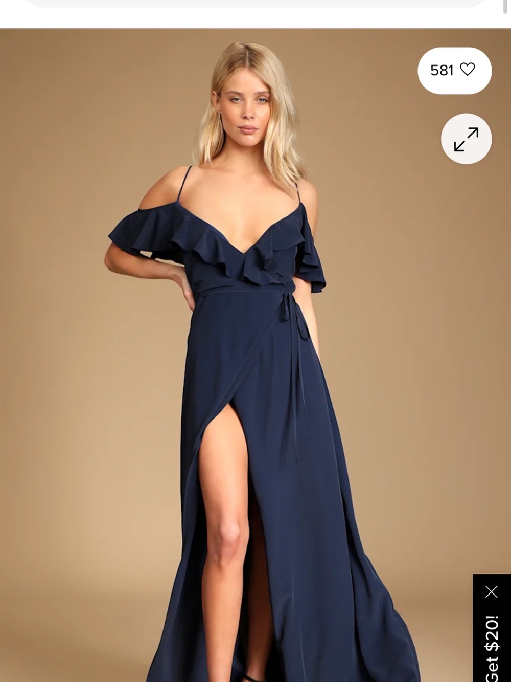 Lulu's Navy Ruffle-Shoulder Maxi Dress